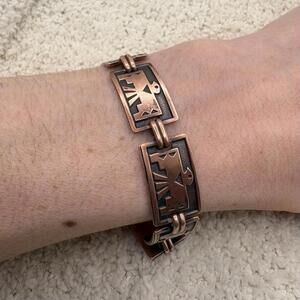 Vintage Copper Thunderbird Link Bracelet Southwestern Native Style